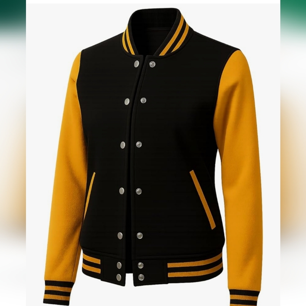 Urban Crest Black and Gold Women's Bomber Varsity Jacket